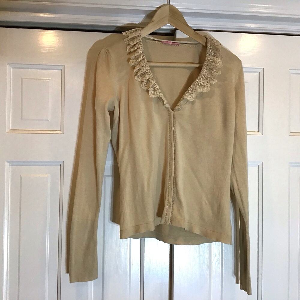 Coquette Sweater Lace Collar Removable Beige Women M Snap Button Capsule Dainty